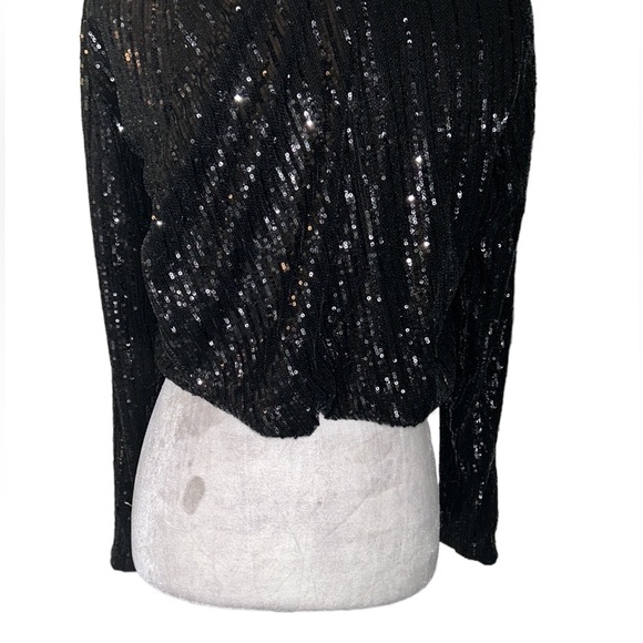 Zara Trafaluc Collection Black Sequin Mock Neck Draped Wrap Back Cropped Top - M - Picture 9 of 11